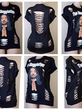 The Doggfather Custom Ripped Short Sleeve Tee in Black